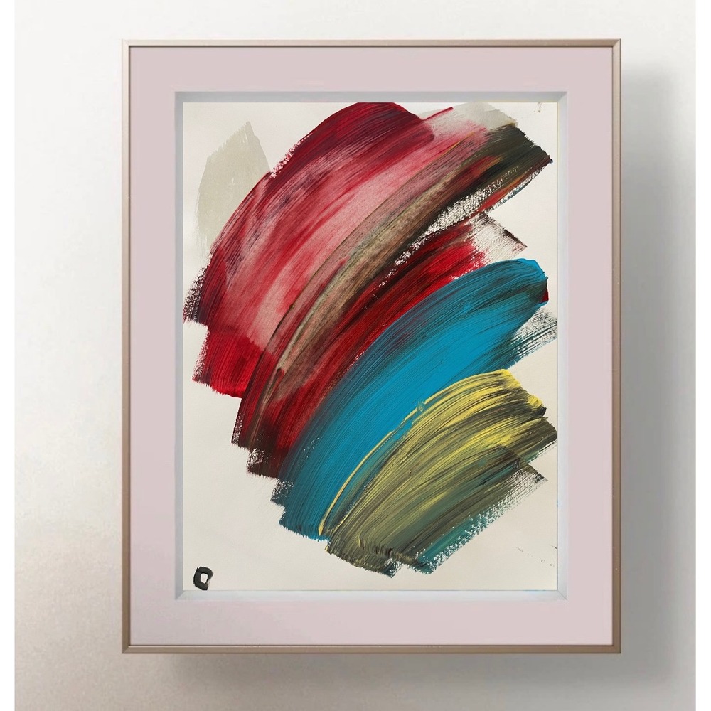 OMAN Original Abstract Painting Red Teal Yellow Spiritual Modern Art on Paper